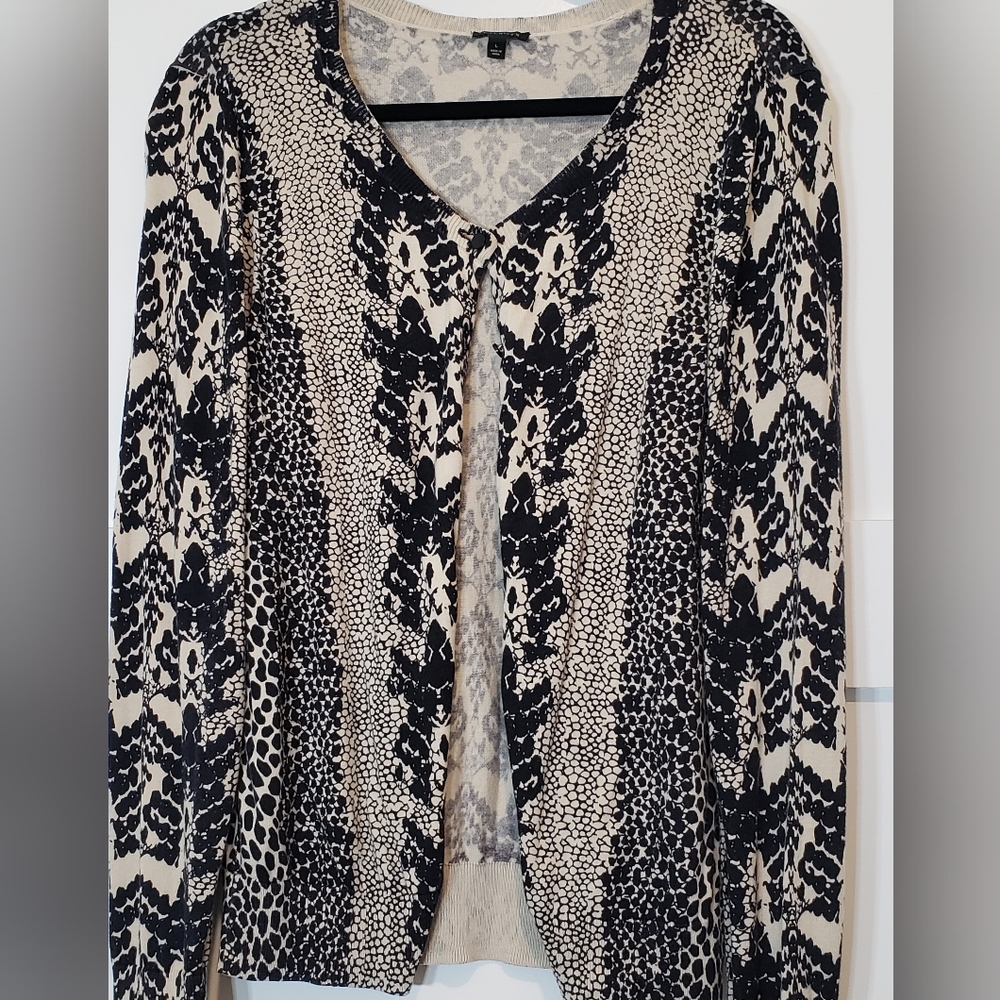Talbots Cardigan Snakeskin Print Size Large Button Down Up Sweater Black… - Picture 9 of 12